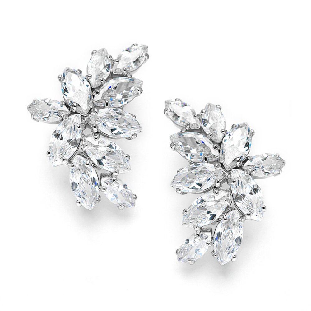 mariell shimmering Cubic Zirconia Marquis Cluster Bridal Earrings
